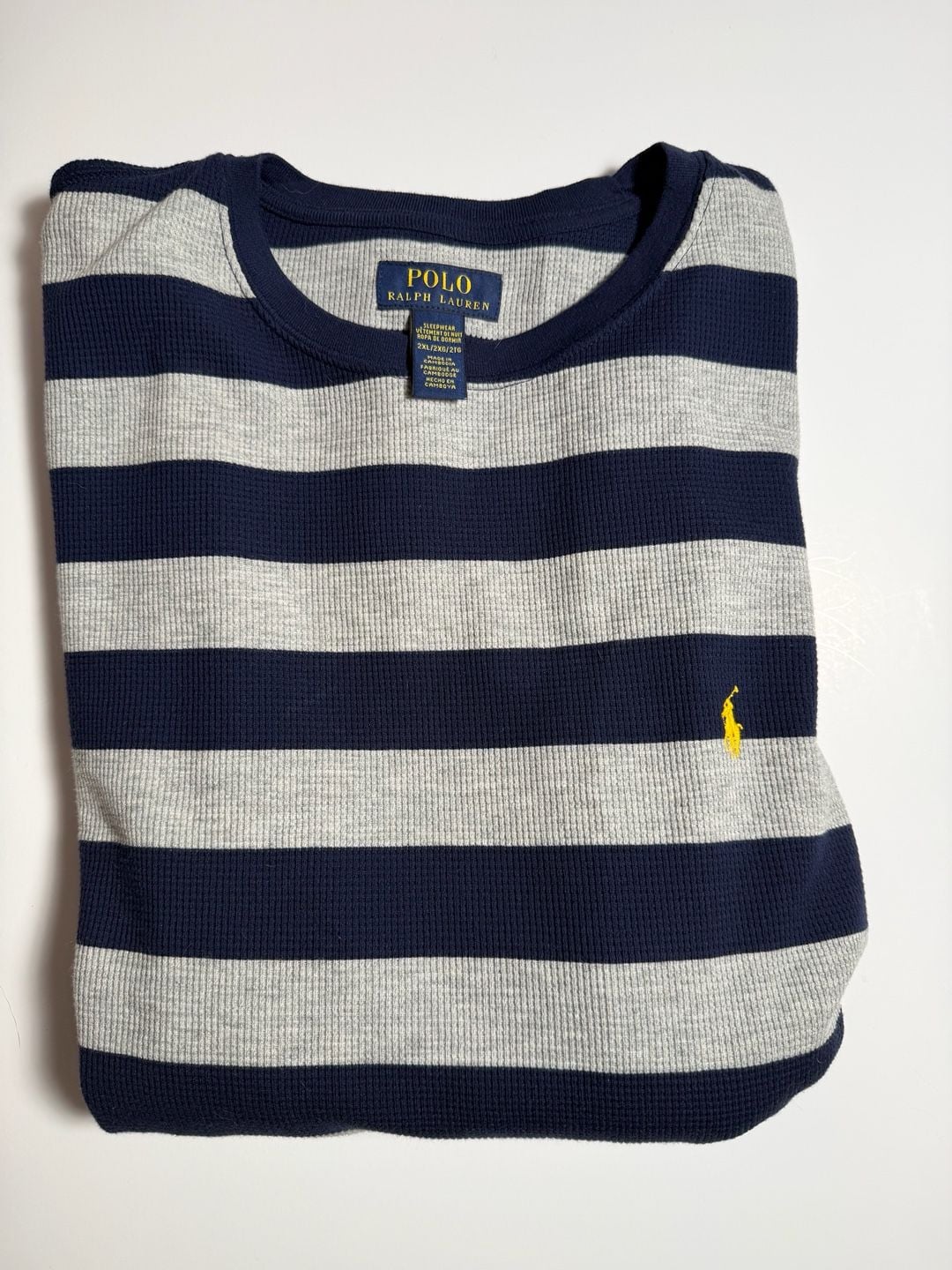 Polo Ralph Lauren Waffle-Knit Pajama Shirt Size 2XL Striped Thermal 6