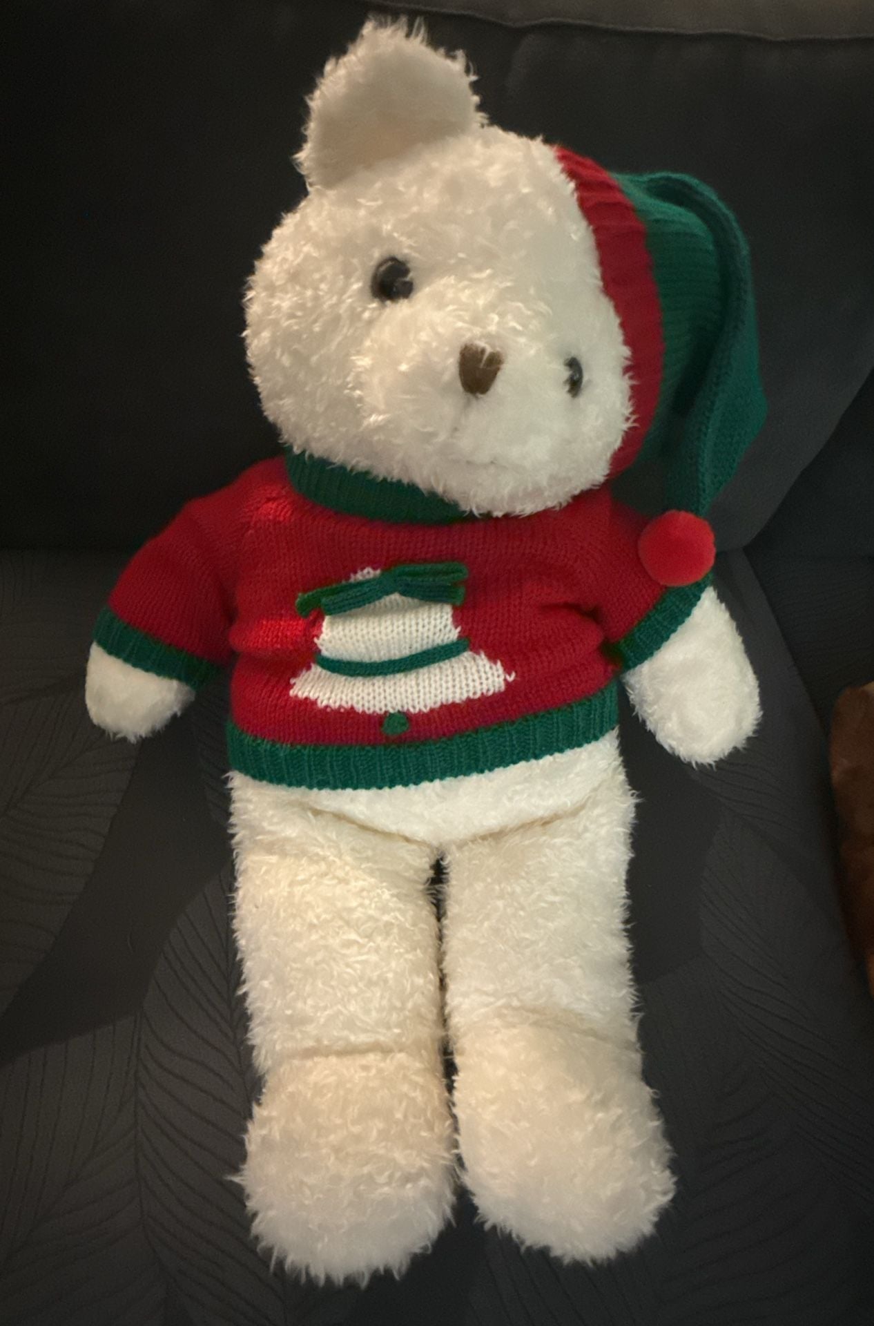 Vintage JC Penney Holiday Collection Plush White Teddy Bear Christmas Sweater 1