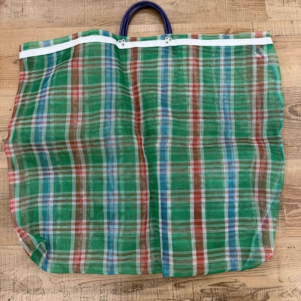 Traditional Mexican Market Tote Bag Green Plaid Mesh unbranded
