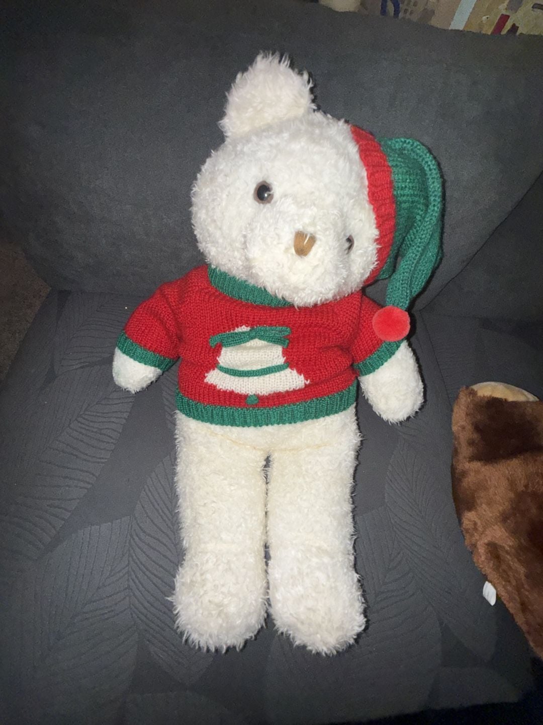 Vintage JC Penney Holiday Collection Plush White Teddy Bear Christmas Sweater 6