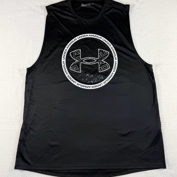Under Armour Velocity Tank Top Size XL Black Graphic Logo Loose Fit Athletic