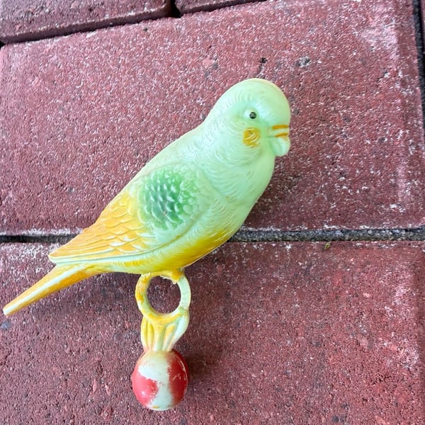 Vintage Plastic Budgie Parakeet Toy With Bell Rattle