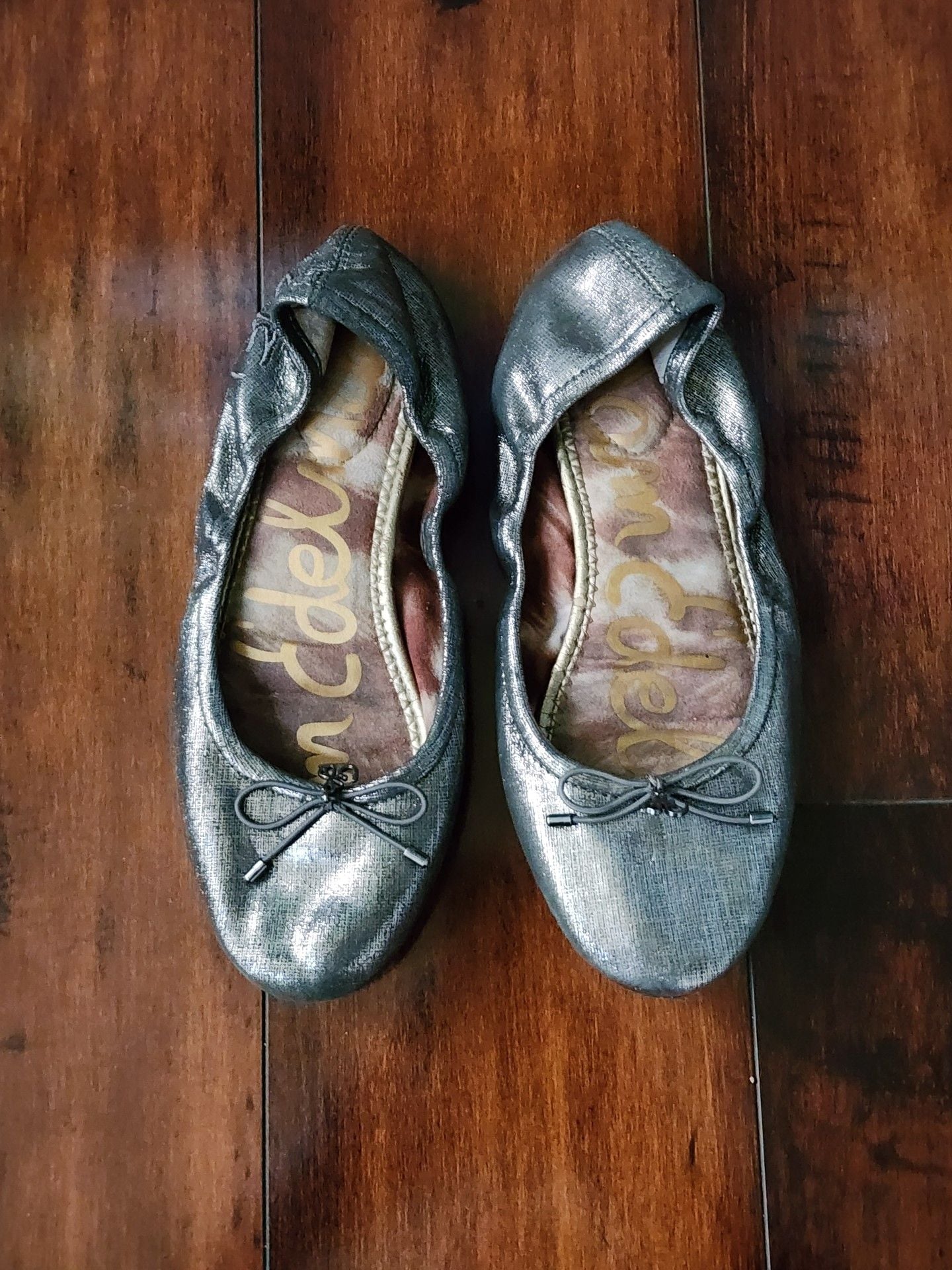 Sam Edelman Felicia Ballet Flats Silver Metallic Bow Slip On 3