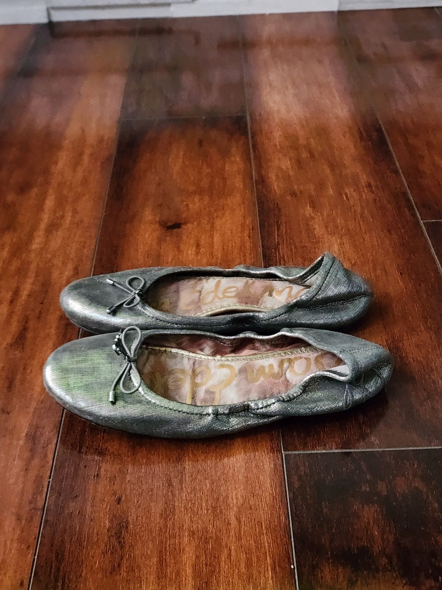 Sam Edelman Felicia Ballet Flats Silver Metallic Bow Slip On 4
