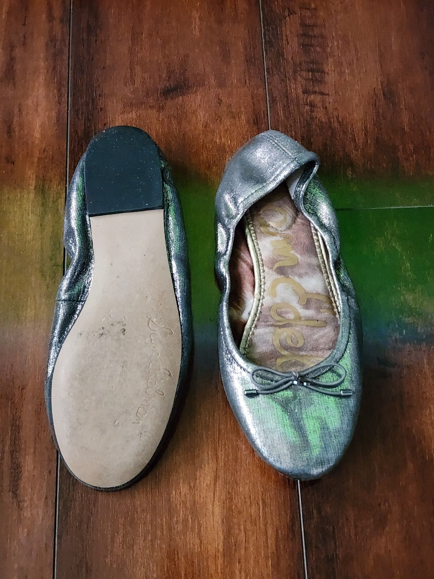 Sam Edelman Felicia Ballet Flats Silver Metallic Bow Slip On 7