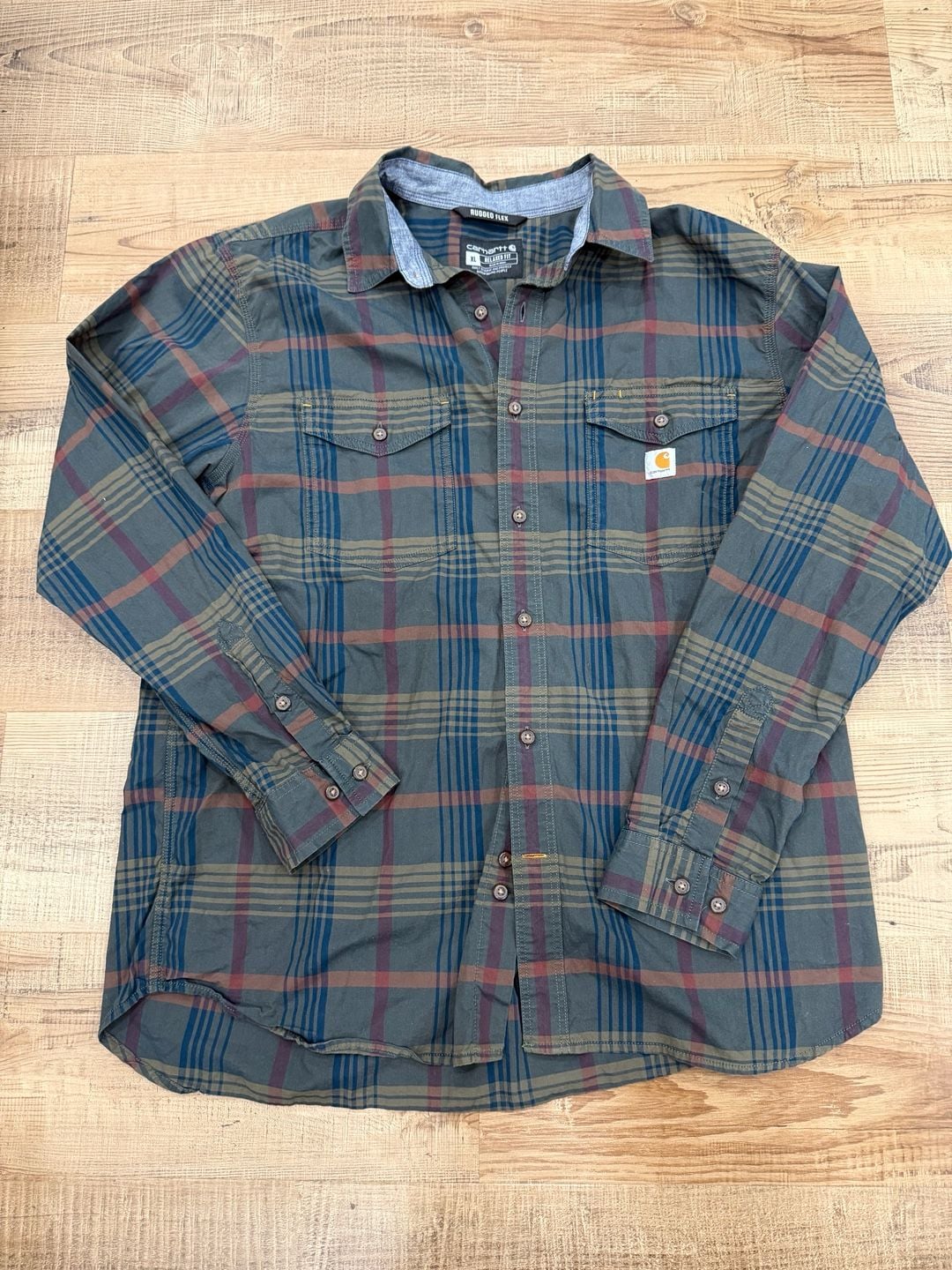 Carhartt Rugged Flex Relaxed Fit Plaid Shirt Size XL Green Long Sleeve 2