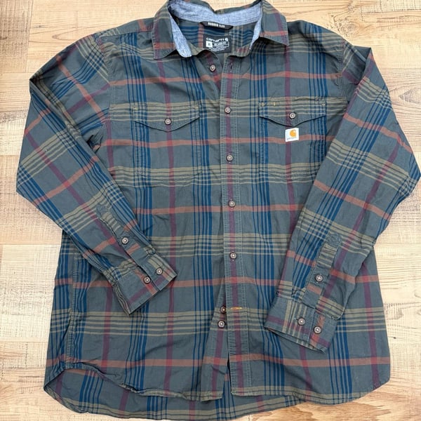 Carhartt Rugged Flex Relaxed Fit Plaid Shirt Size XL Green Long Sleeve
