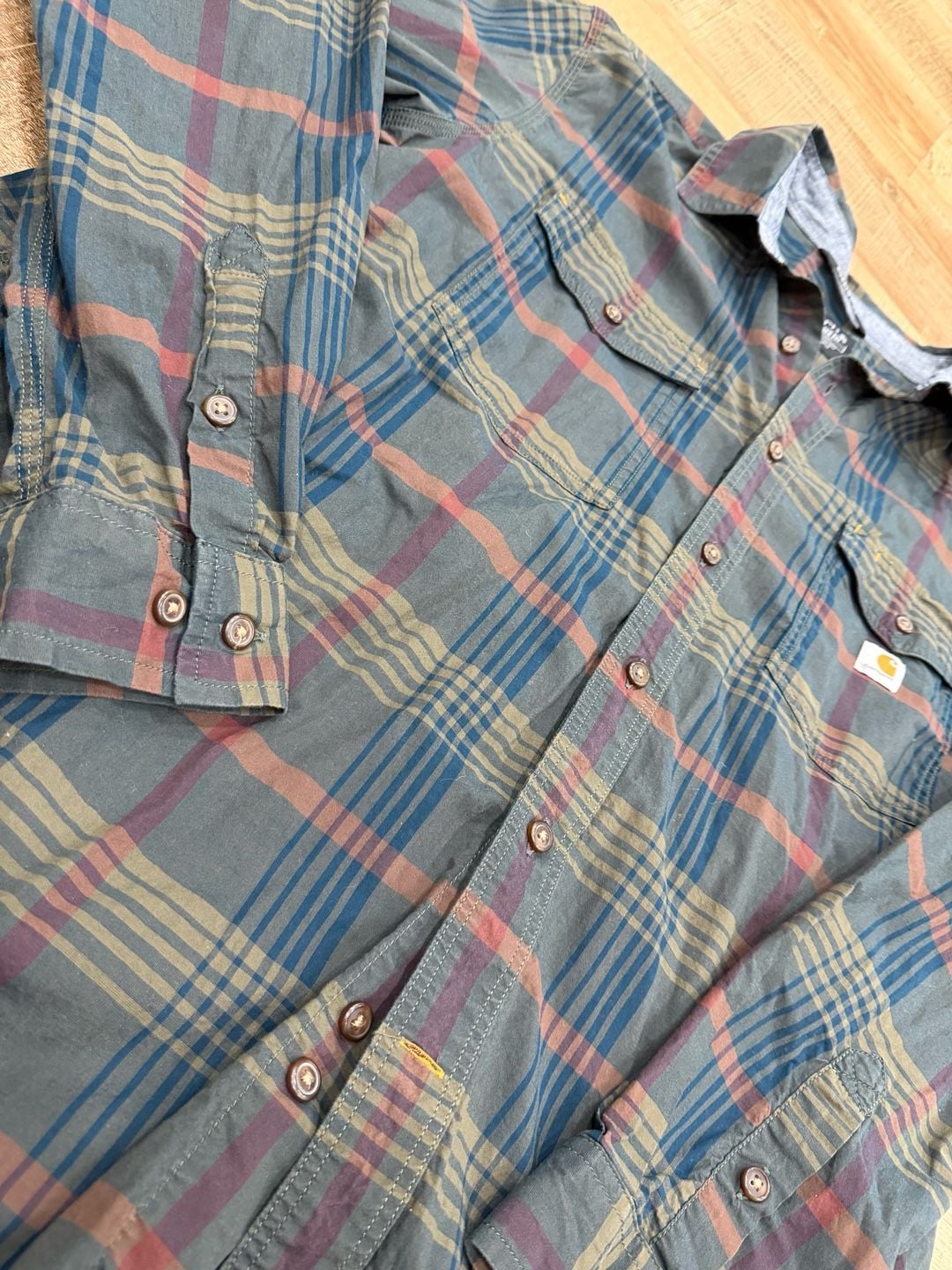 Carhartt Rugged Flex Relaxed Fit Plaid Shirt Size XL Green Long Sleeve 3
