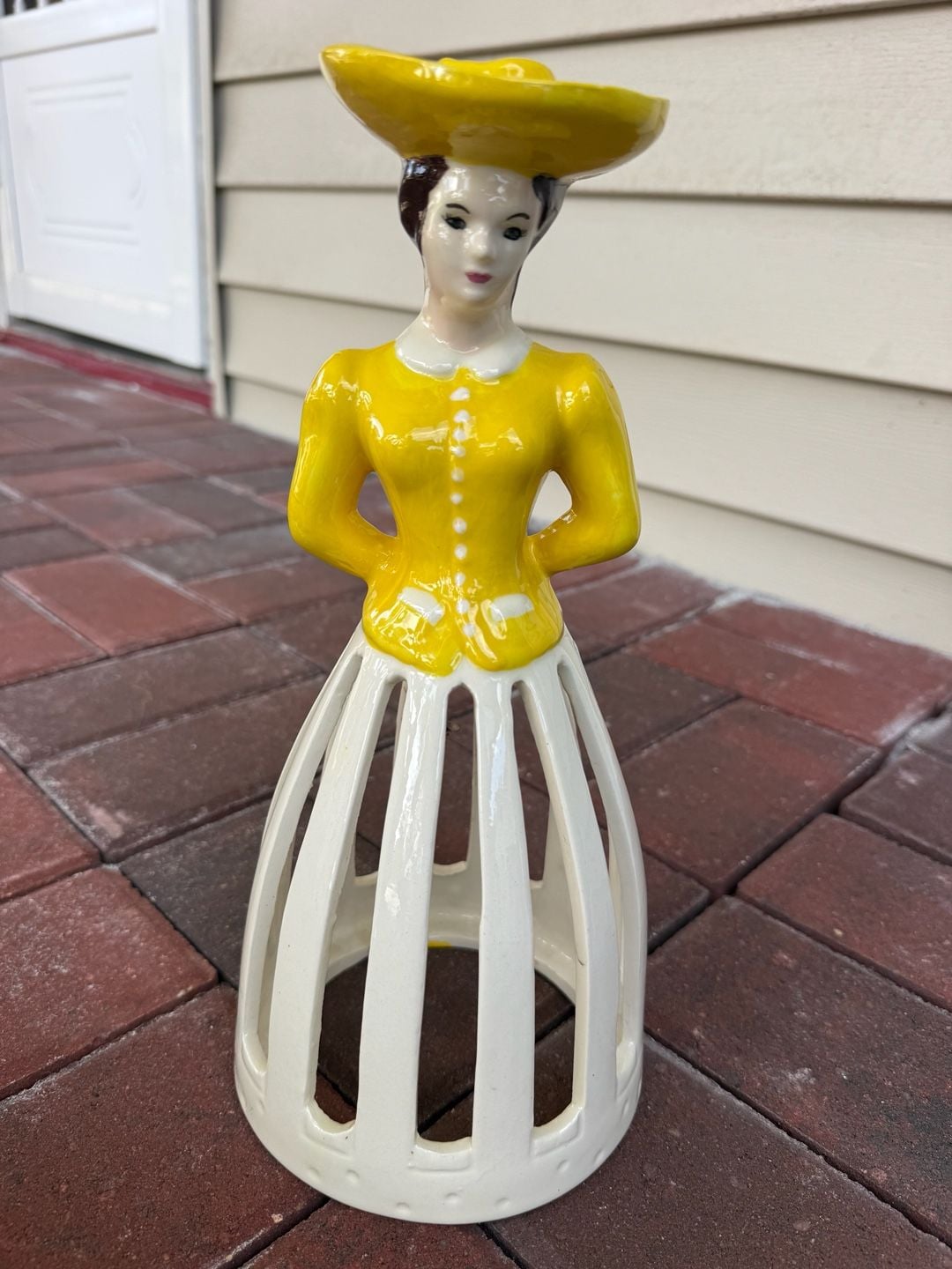 Vintage Porcelain Lady Napkin Holder Yellow Dress Figurine 1