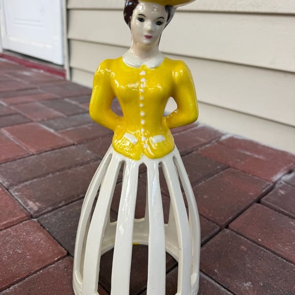 Vintage Porcelain Lady Napkin Holder Yellow Dress Figurine