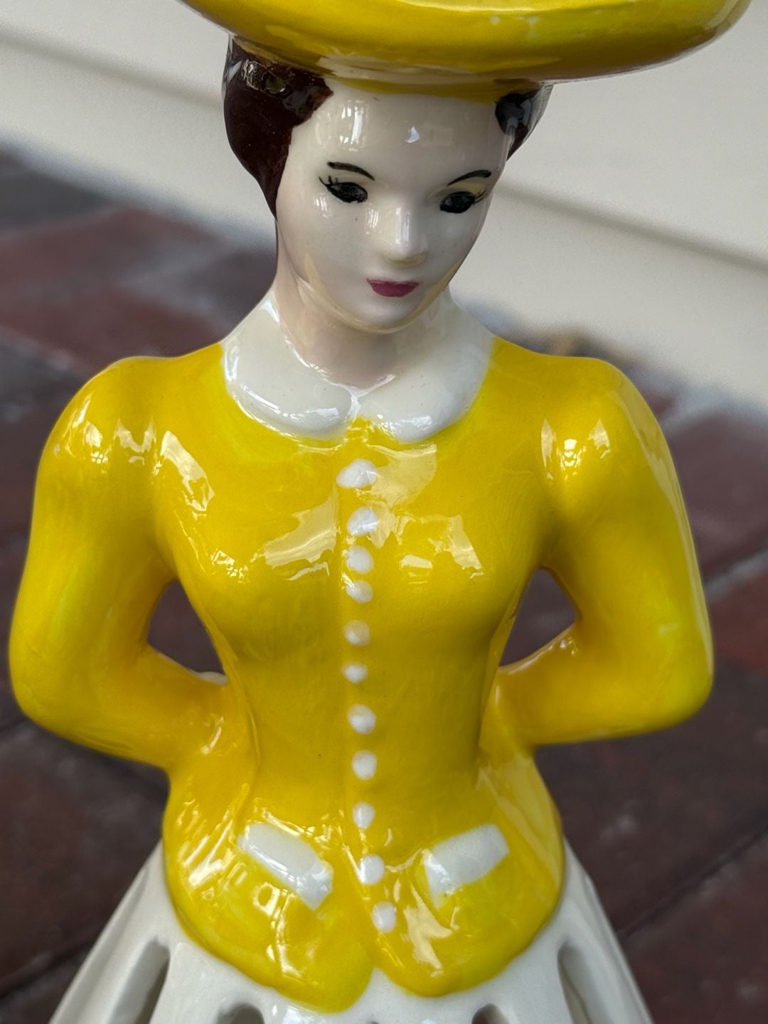 Vintage Porcelain Lady Napkin Holder Yellow Dress Figurine 2