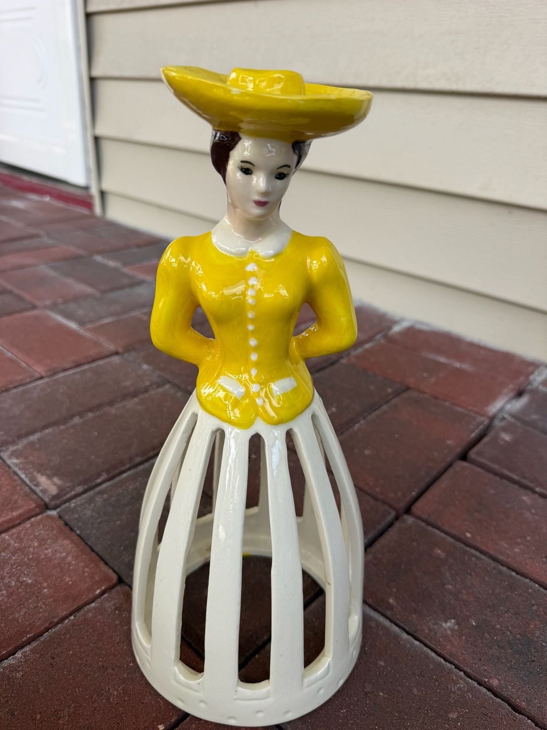 Vintage Porcelain Lady Napkin Holder Yellow Dress Figurine 3