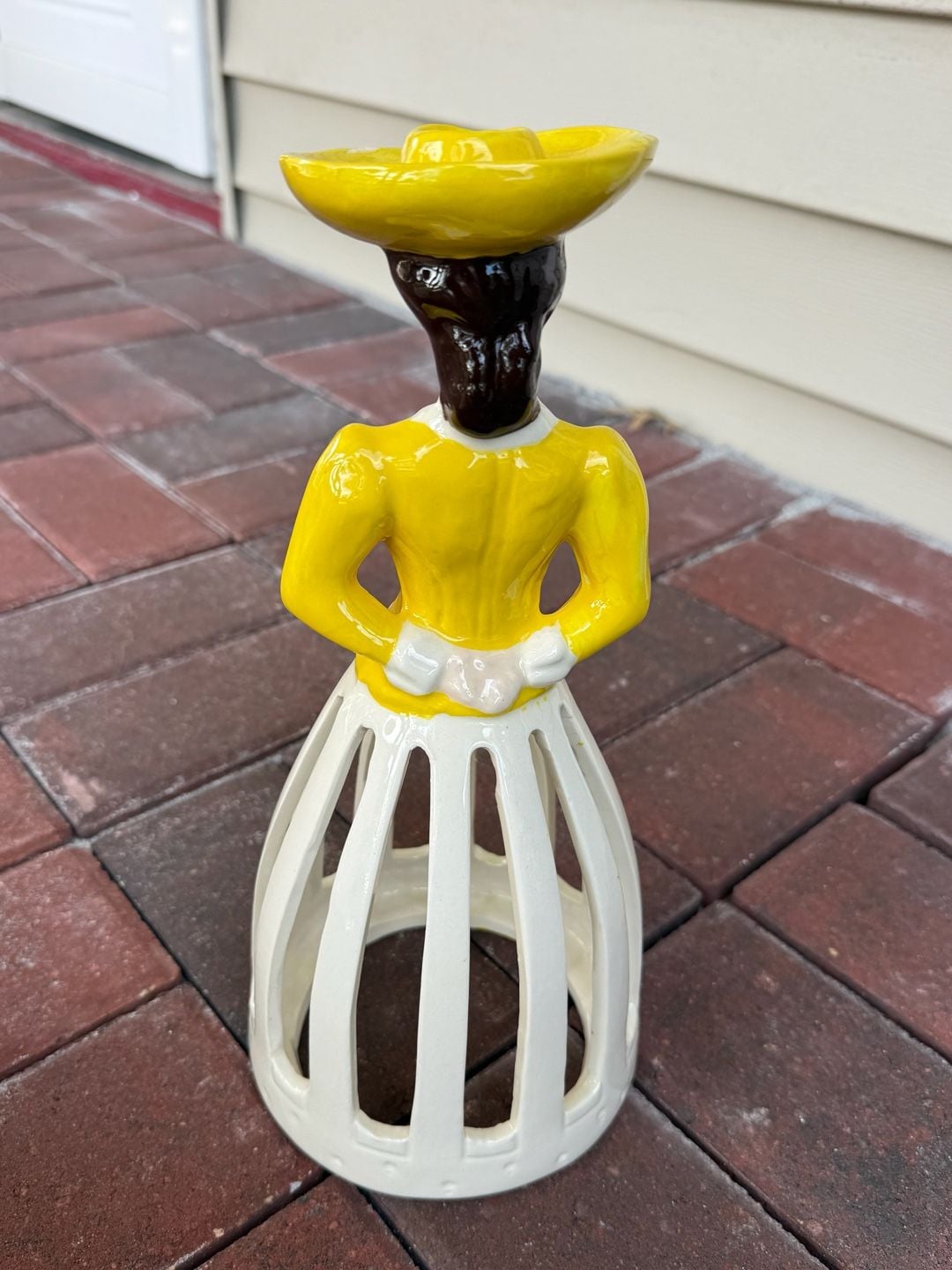 Vintage Porcelain Lady Napkin Holder Yellow Dress Figurine 4
