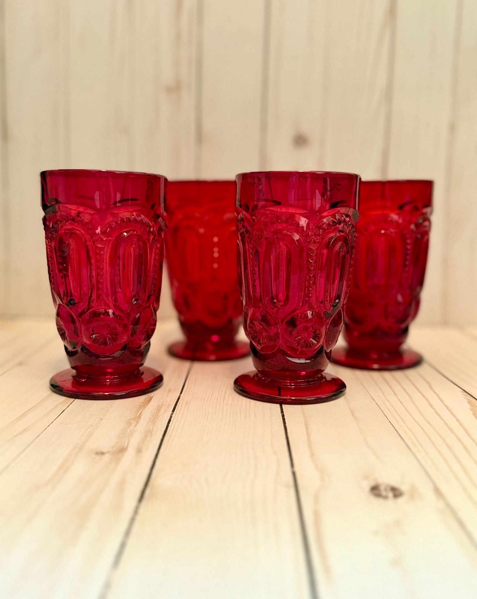 LE Smith Moon and Star Ruby Red Footed Tumblers Set 1
