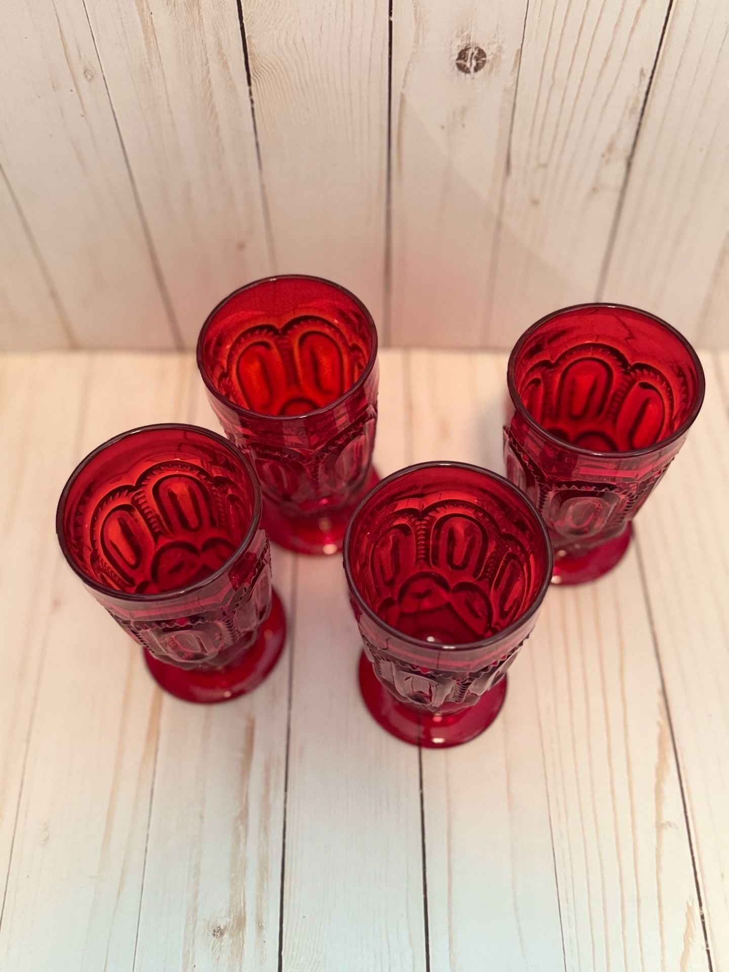 LE Smith Moon and Star Ruby Red Footed Tumblers Set 2