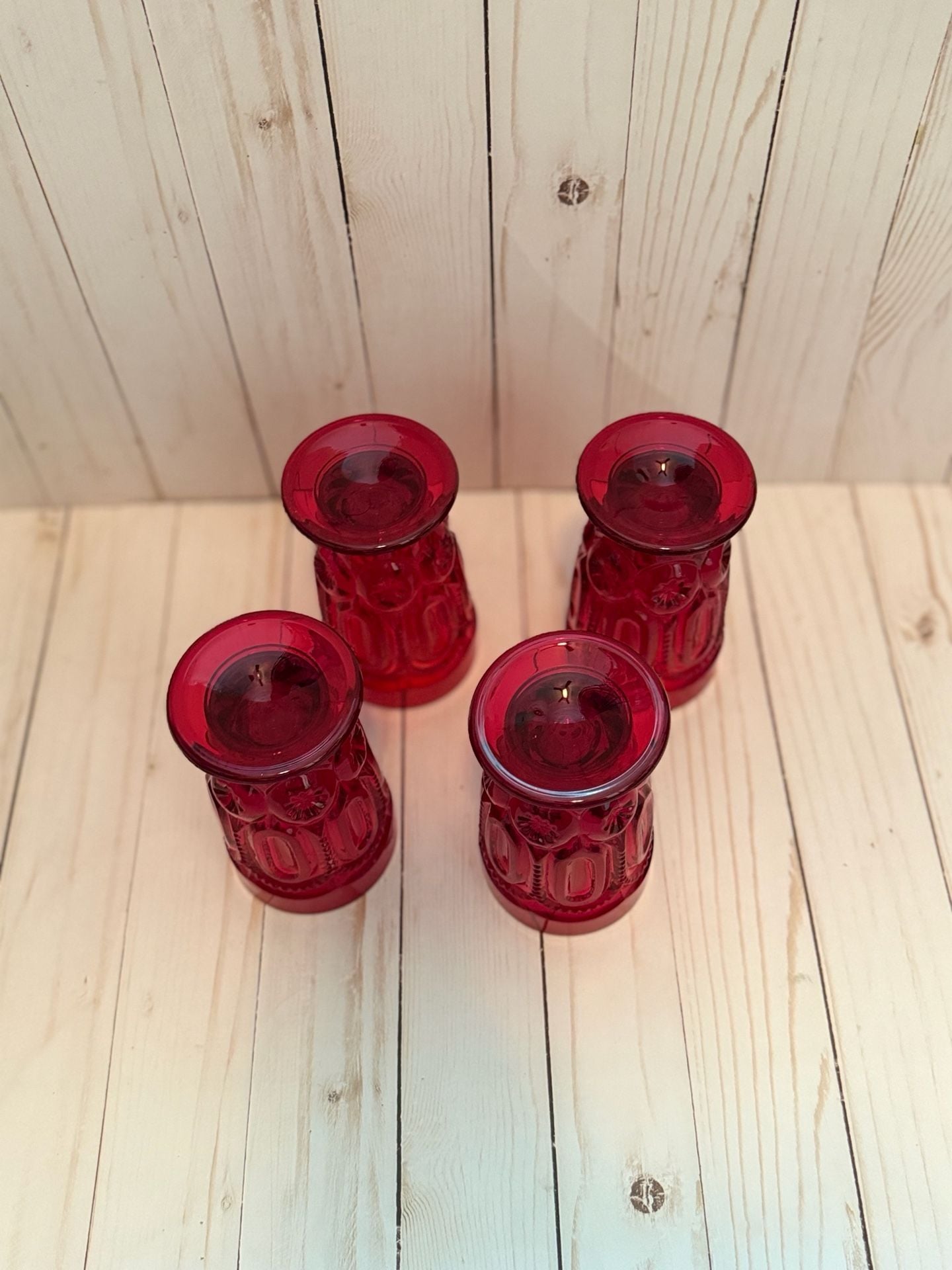 LE Smith Moon and Star Ruby Red Footed Tumblers Set 3