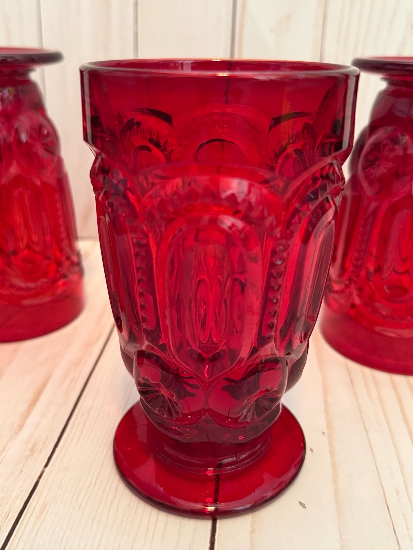 LE Smith Moon and Star Ruby Red Footed Tumblers Set 4