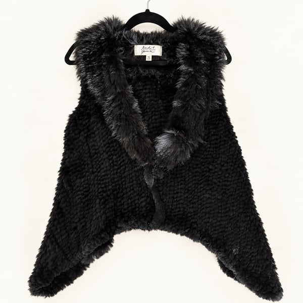 Mark & James Badgley Mischka Vest Size XS Black Rabbit Fur