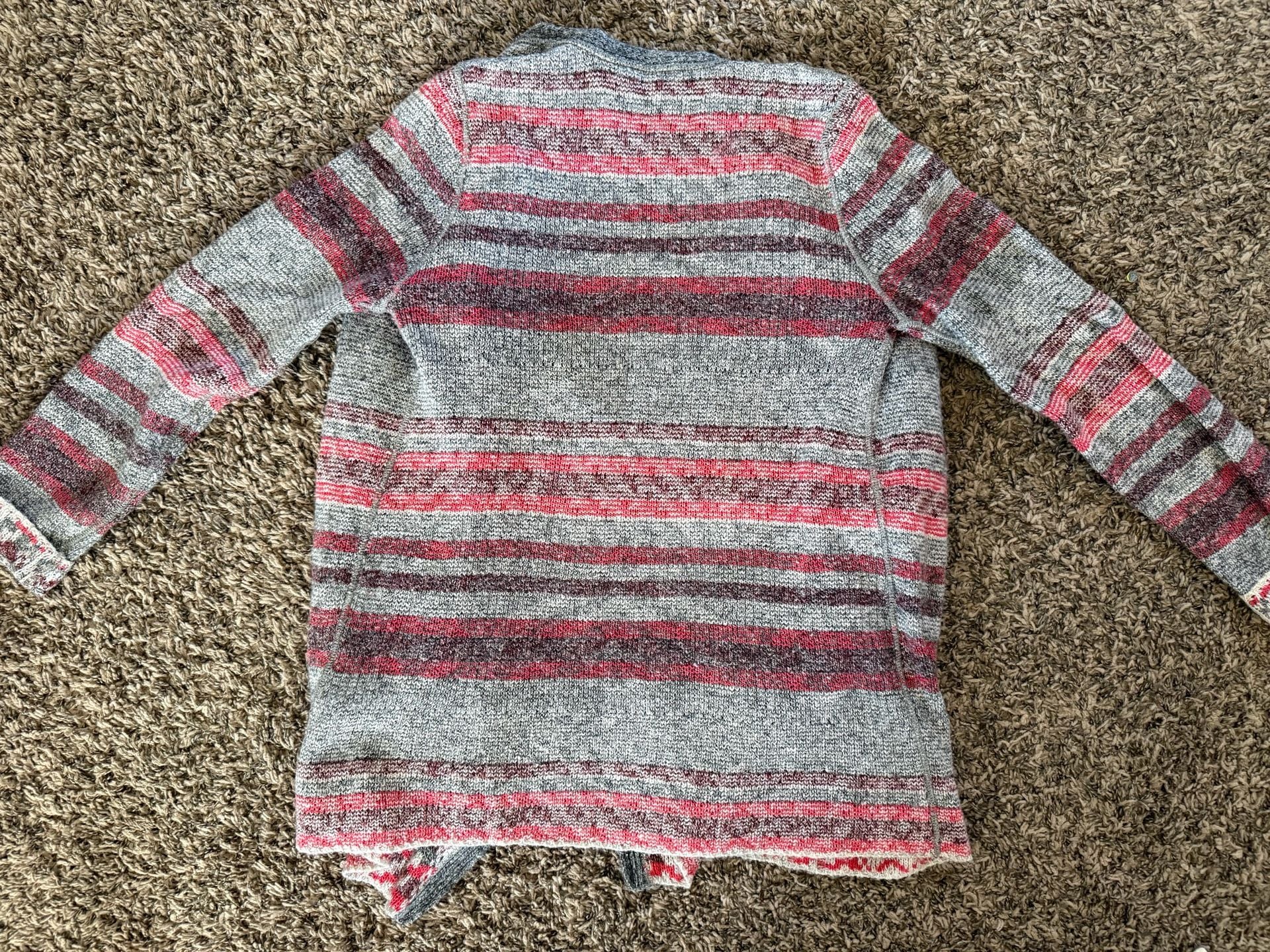 Lucky Brand Cardigan Size M Gray Red Open Front Southwestern 3