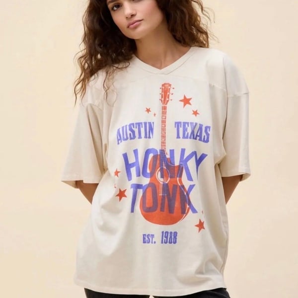 Daydreamer Austin Texas Honky Tonk Graphic Tee Small Cream