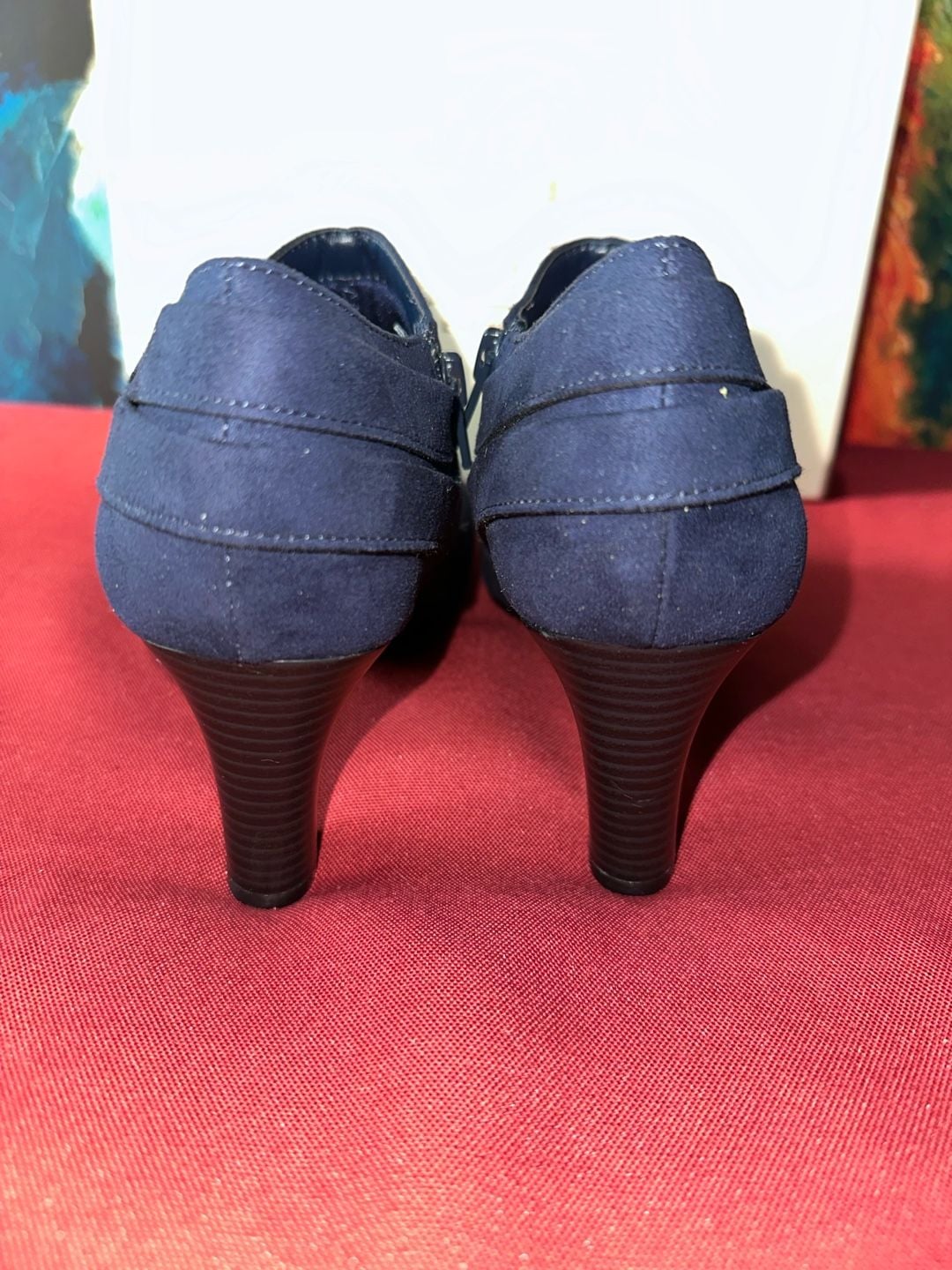 No.56 Coach And Four Ankle Boots Size 6.5 Navy Suede Zip Booties 6
