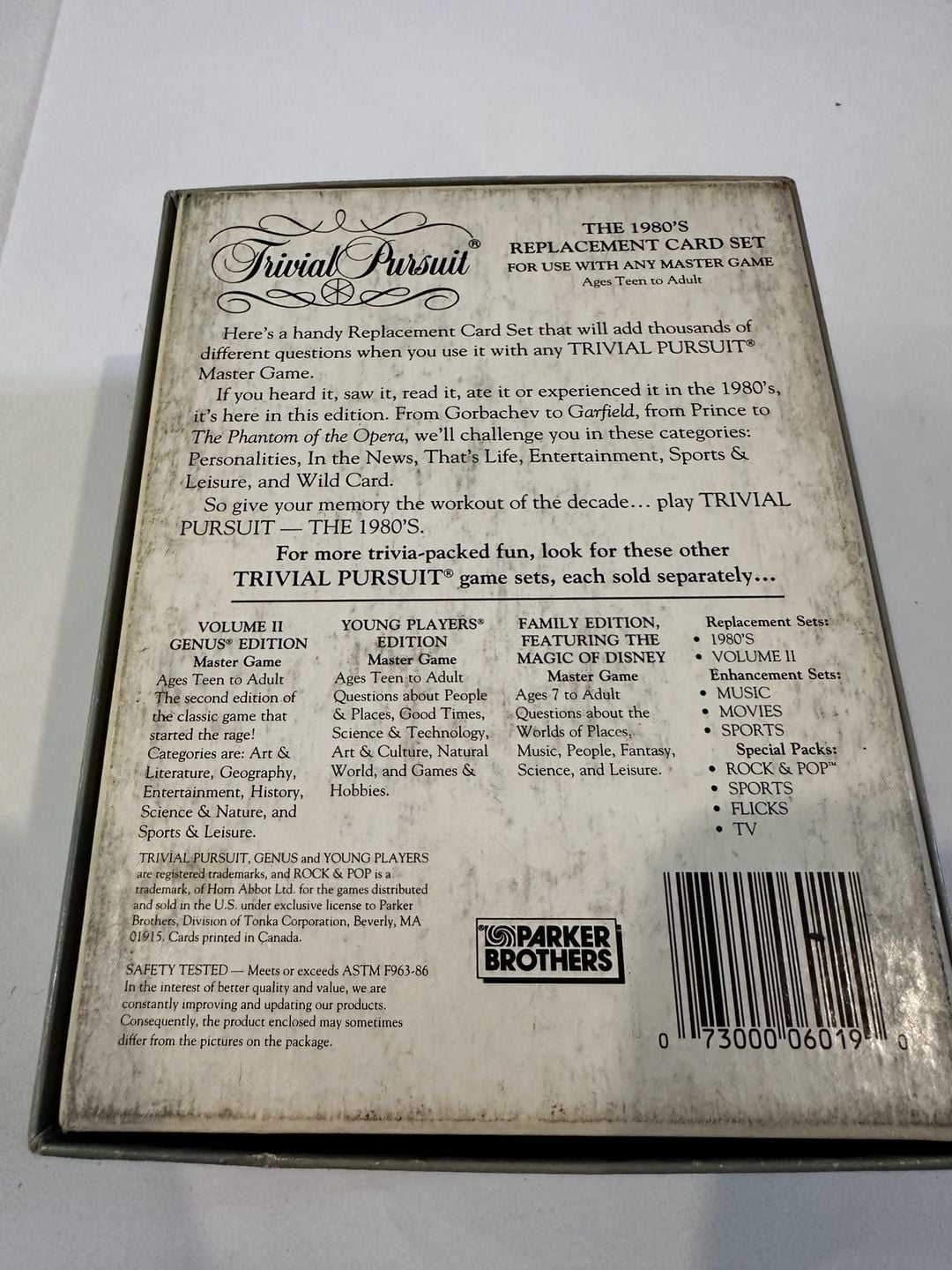 Parker Brothers Trivial Pursuit The 1980's Replacement Card Set No. 6019 7