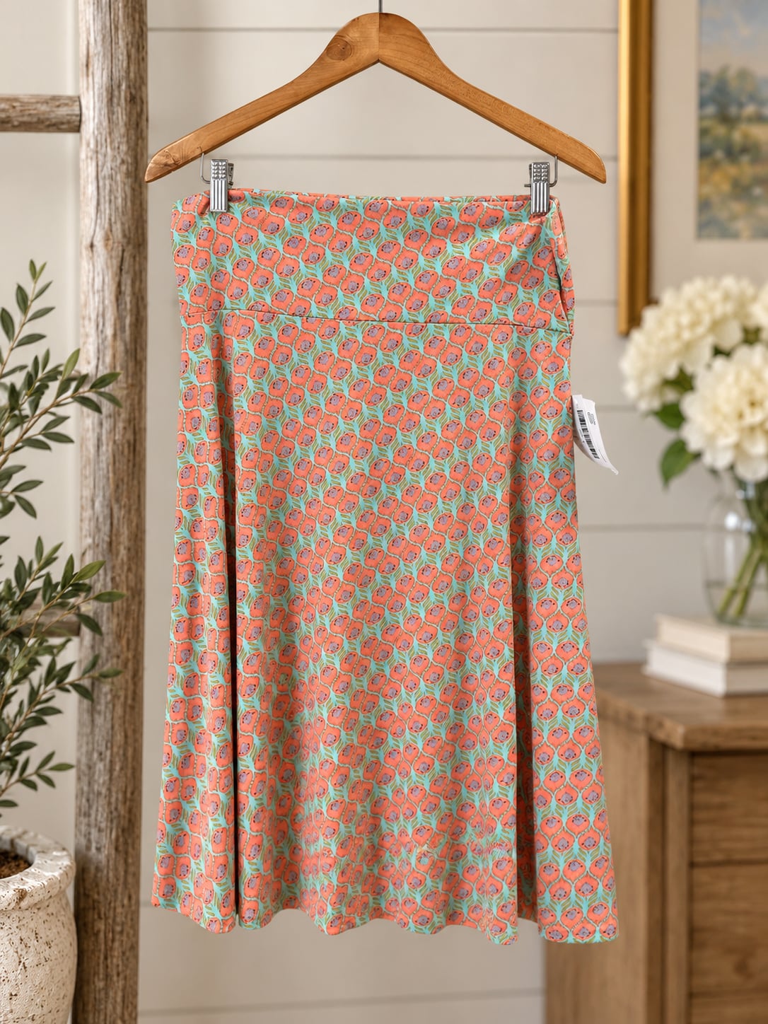 NWT Lularoe Azure Skirt Size L Coral Blue Floral A-Line 2