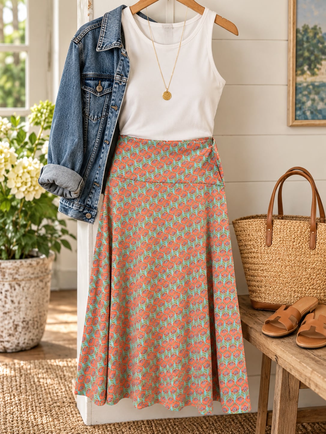 NWT Lularoe Azure Skirt Size L Coral Blue Floral A-Line 3