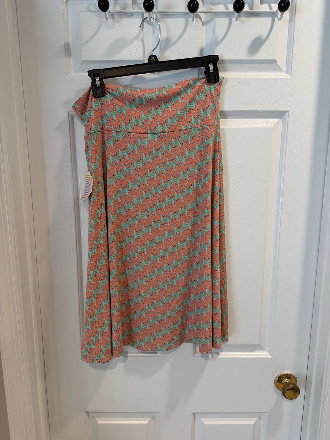 NWT Lularoe Azure Skirt Size L Coral Blue Floral A-Line 4