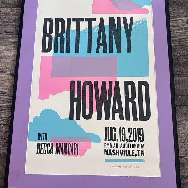 Hatch Show Print Brittany Howard Ryman Concert Poster w/ lavender mat. 