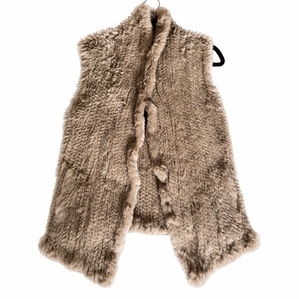 June Rabbit Fur Vest Size S Tan Open Front Real Fur Gilet