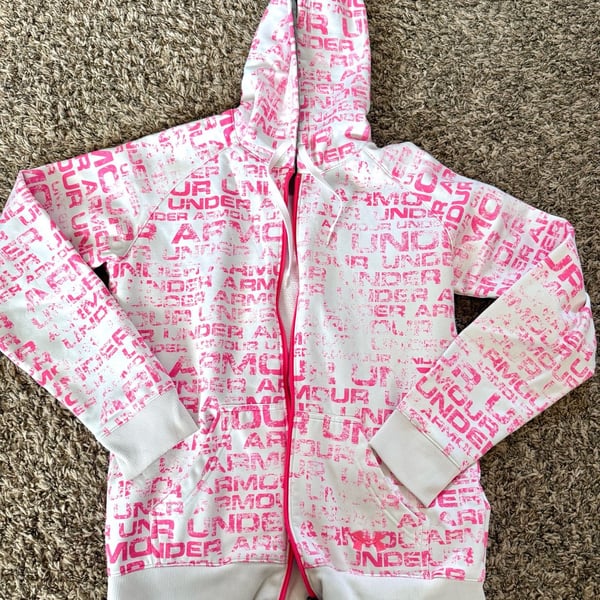Under Armour Full Zip Hoodie Size MD Pink White Logo Graphic