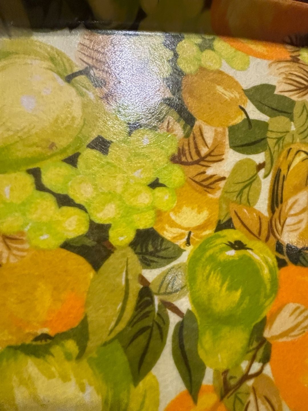 Vintage Mid Century Modern Fiberglass Serving Tray Fruit Pattern Green Orange 2