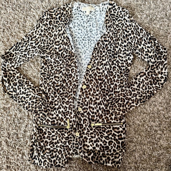 MICHAEL Michael Kors Cardigan Size S Cheetah Leopard Print Gold Zip Pockets