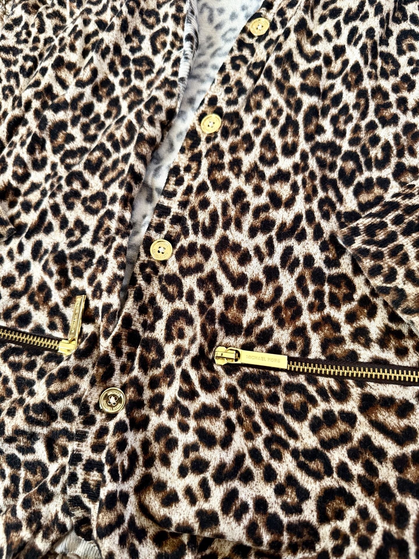 MICHAEL Michael Kors Cardigan Size S Cheetah Leopard Print Gold Zip Pockets 3