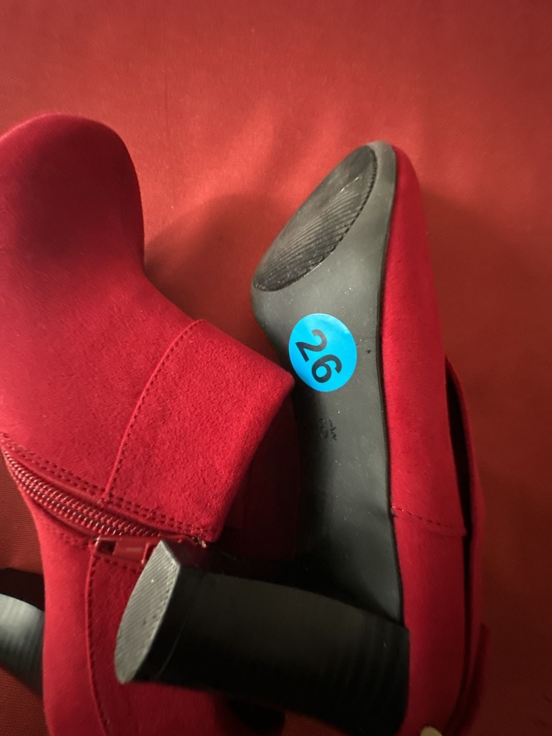 No.26 Coach And Four Red Ankle Boots Size 6.5 Suede Chunky Heel Bow Details 9