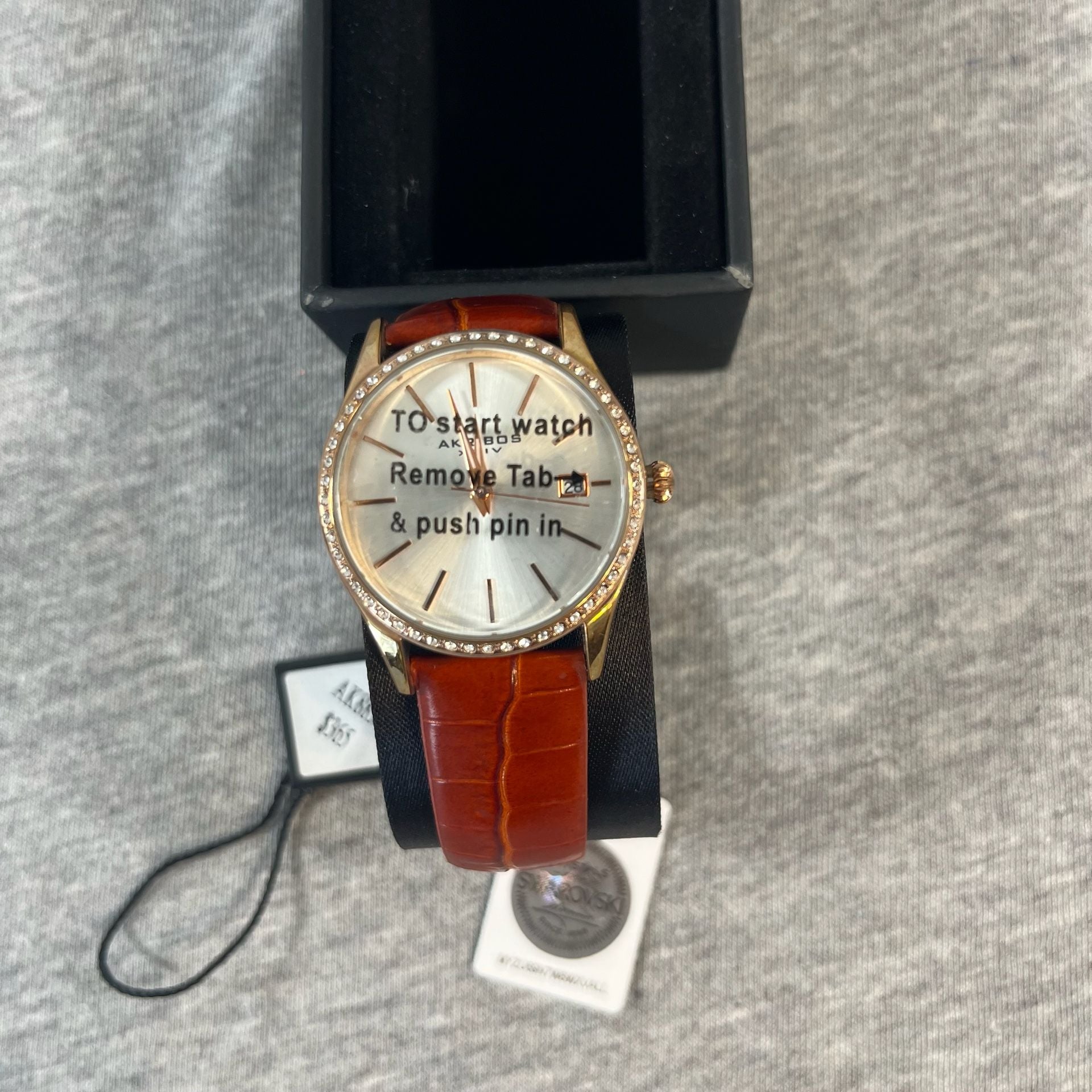 NIB Akribos XXIV AK883BR Quartz Swarovski Crystal Brown Leather Watch 2