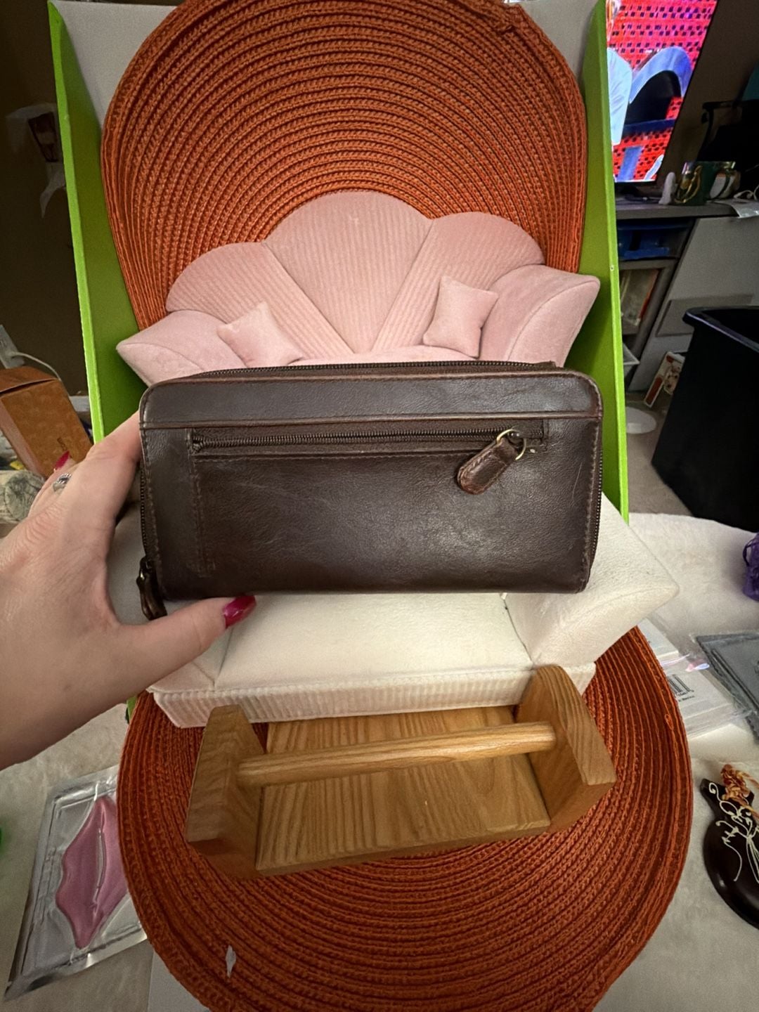 Villager Brown Leather Wallet Clutch Organizer Vintage Look 7