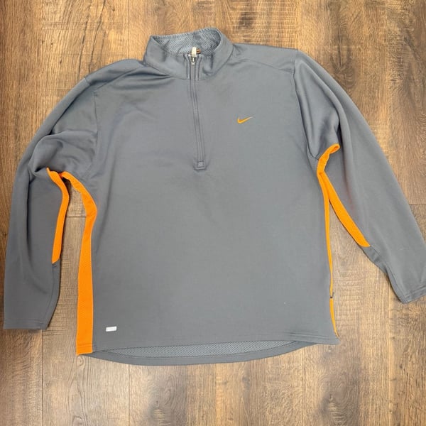 Nike Dri-Fit 1/4 Zip Pullover Size L Gray Orange Athletic Long Sleeve