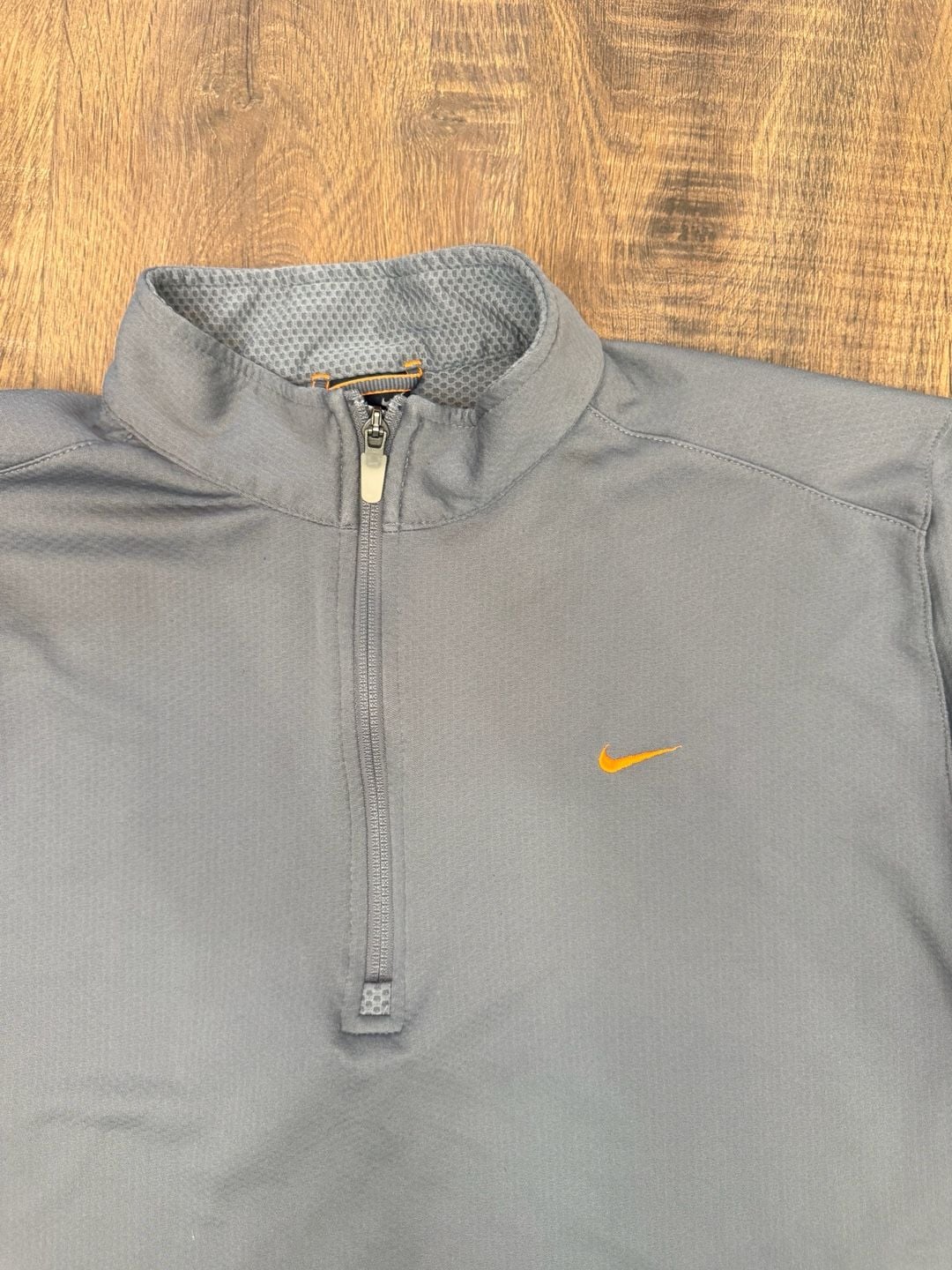 Nike Dri-Fit 1/4 Zip Pullover Size L Gray Orange Athletic Long Sleeve 3