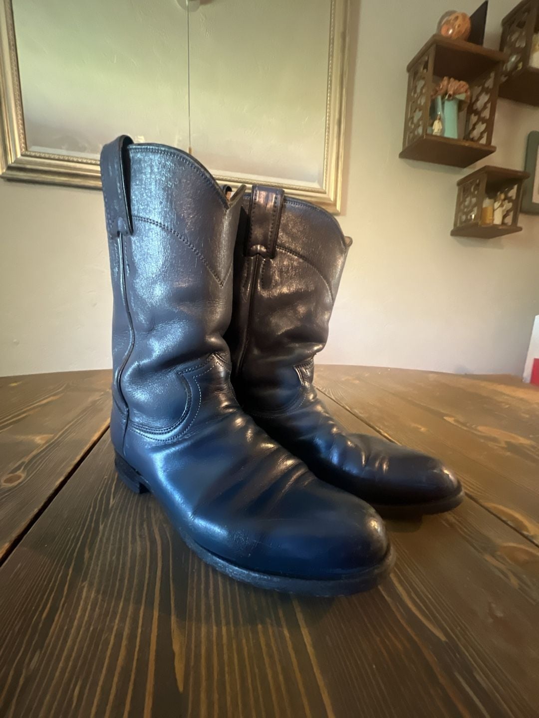 Justin Roper Cowboy Boots Size 6 B Gun Metal Blue Leather Western 2