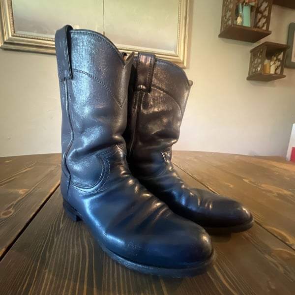 Justin Roper Cowboy Boots Size 6 B Gun Metal Blue Leather Western