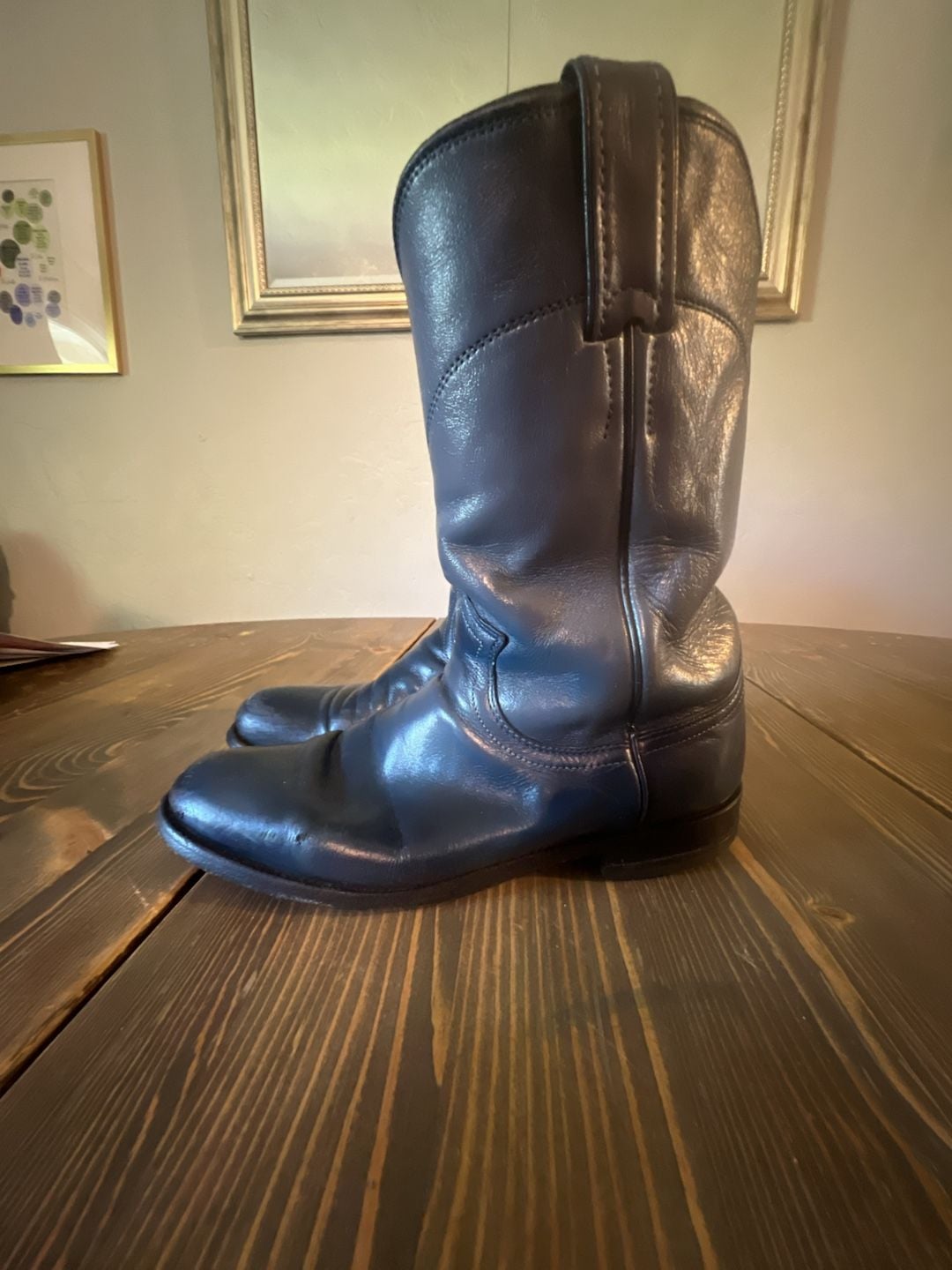 Justin Roper Cowboy Boots Size 6 B Gun Metal Blue Leather Western 4