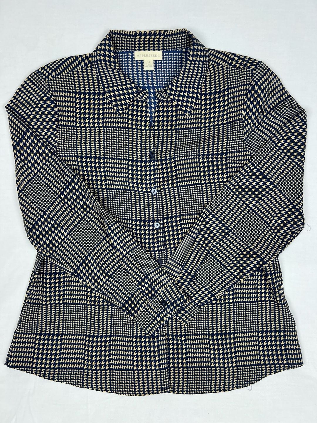 Appleseed's Houndstooth Button-Down Blouse Size 14 2