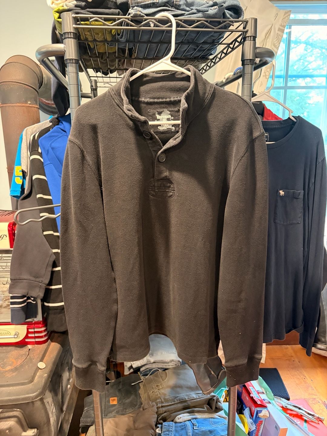 Express Henley Mock Neck Sweater Size M Black Long Sleeve Pullover 2