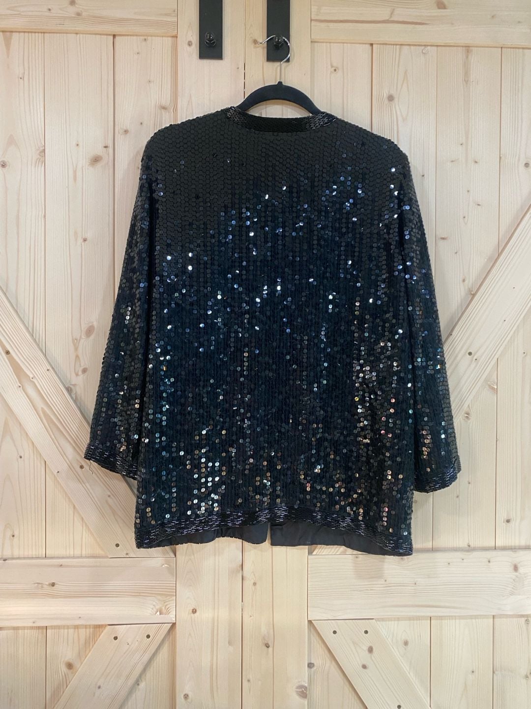 Morgan Taylor Evening Jacket Petite L Black Sequin Beaded Silk 8