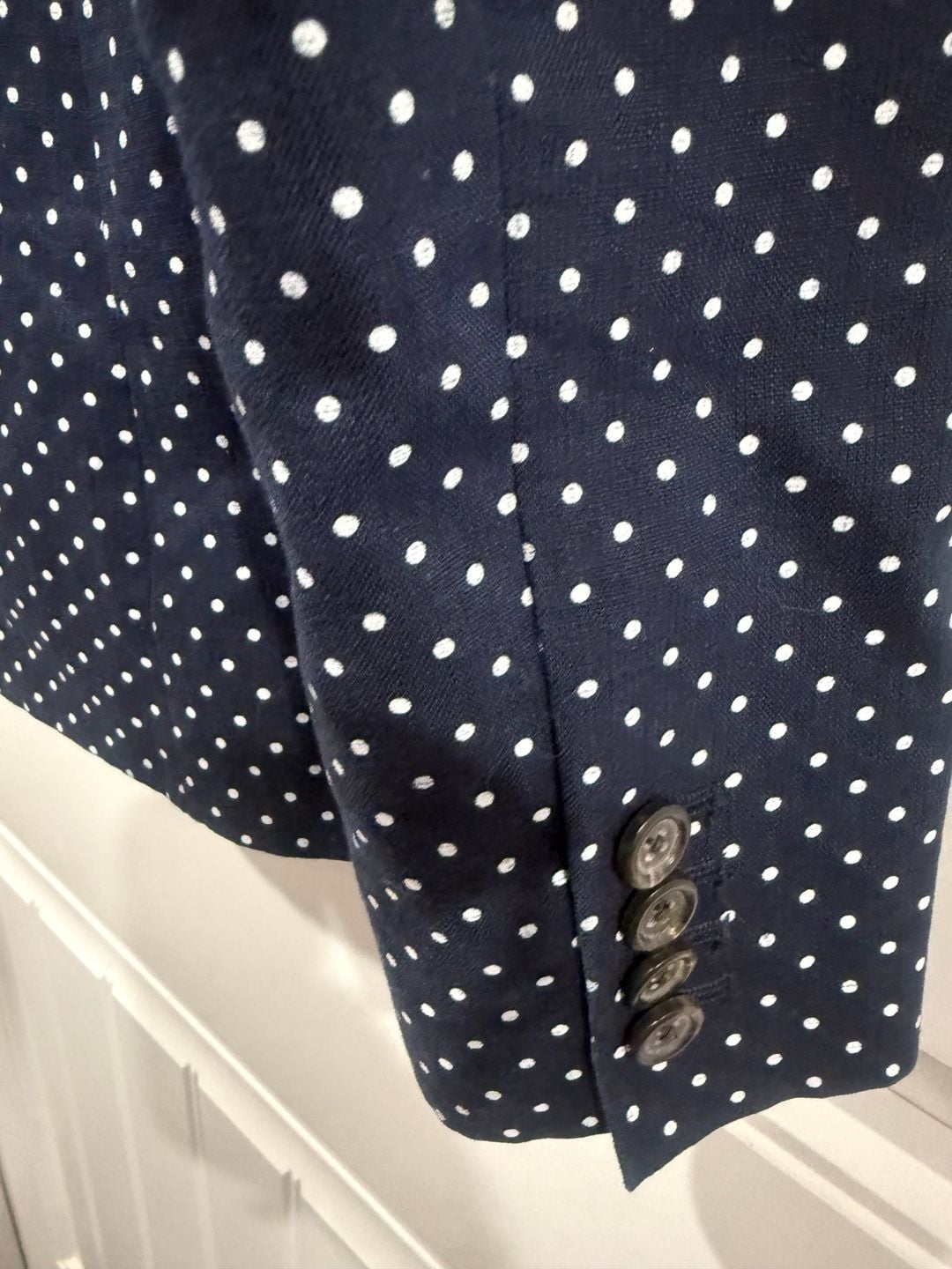 J.Crew Regent Blazer Women’s 4 Tall Navy White Polka Dot 100% Linen 10