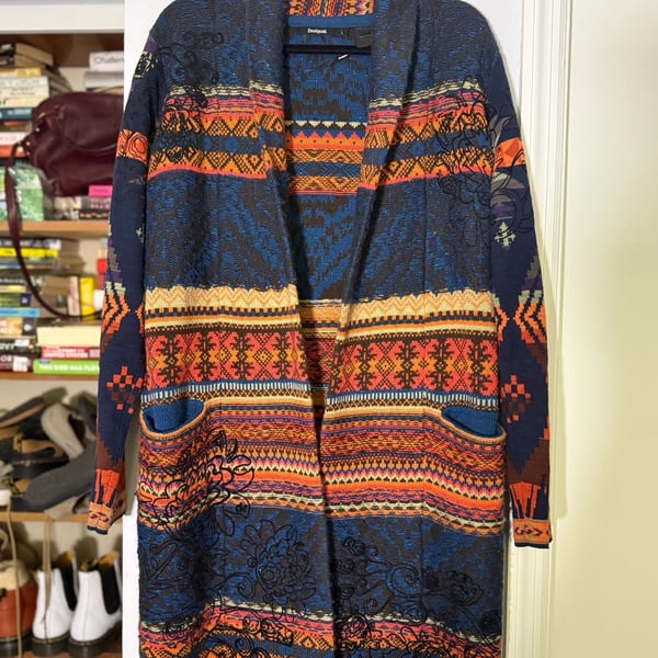 Desigual Cardigan Size L Multi Color Knit Coat
