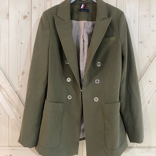 Tommy Hilfiger Women's Olive Green Double Breasted Blazer Jacket size large 