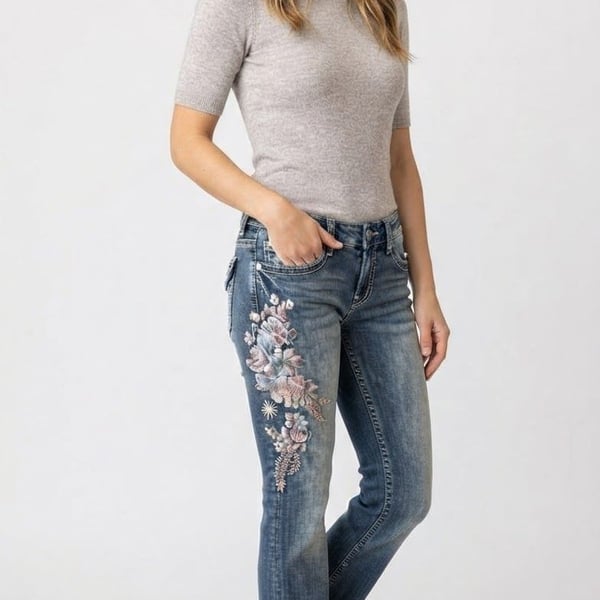 Grace In LA Boot Cut Jeans Size 27 Floral Embroidery